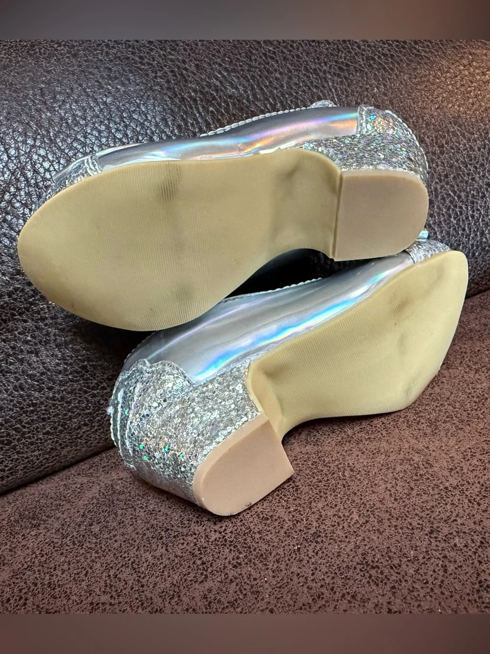 Disney Ariel Little Mermaid Silver Glitter Dress Shoes with Bow - Size 6